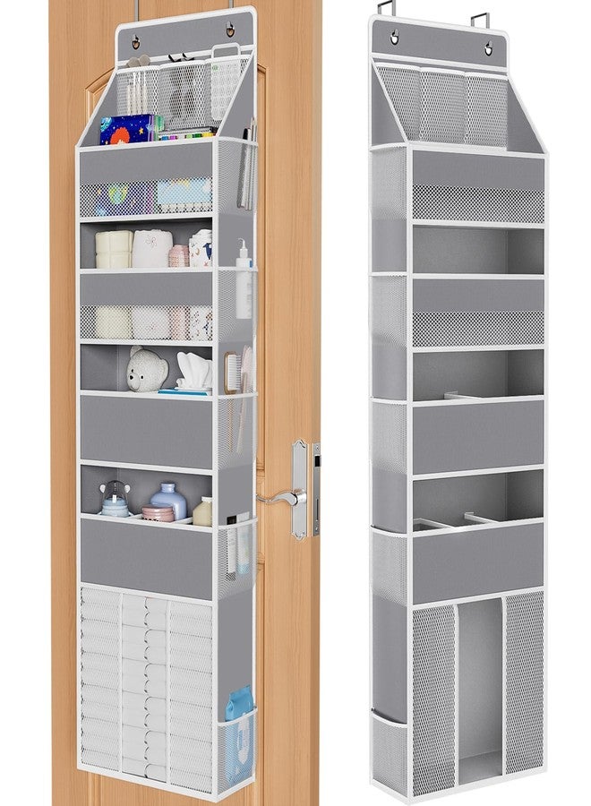 WISELIFE 5-Tier Over the Door Organizer for Hanging - 50LB Heavy-Duty Back of Door Organizer with 5 Spacious Pockets & 13 Mesh Pockets, Multipurpose Storage for Nursery, Bedroom, Closet(1 Pack, Gray) - Image 1