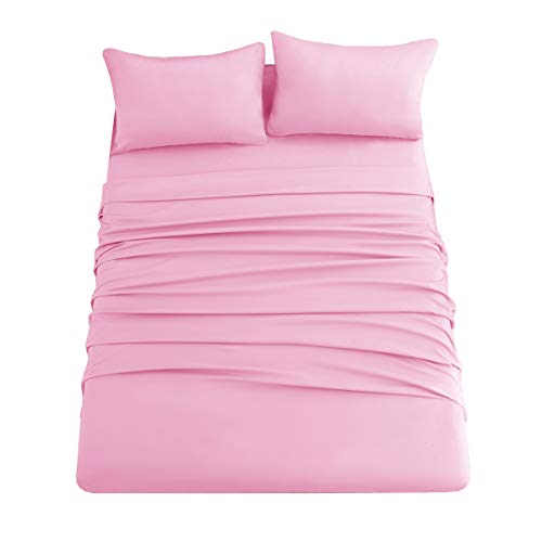 Ghooss Pink Bed Sheet Set with Deep Pocket,Super Soft Microfiber Bedding-Breathable,Warm,Wrinkle,Fade Free,4 Piece Bedding Sheet Sets(Queen,Pink) - Image 1