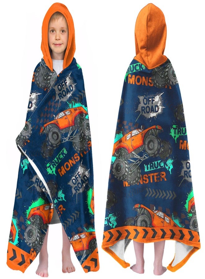 Ritiga Car Bath Towels Shower Wrap for Boys, Engineering Vehicle Boys Beach Towel with Hoodie for Kids Toddlers Age 4-8, Hooded Poncho Beach Blanket for Pool Swimming Cute Wearable Bath Towel for Child - Image 1