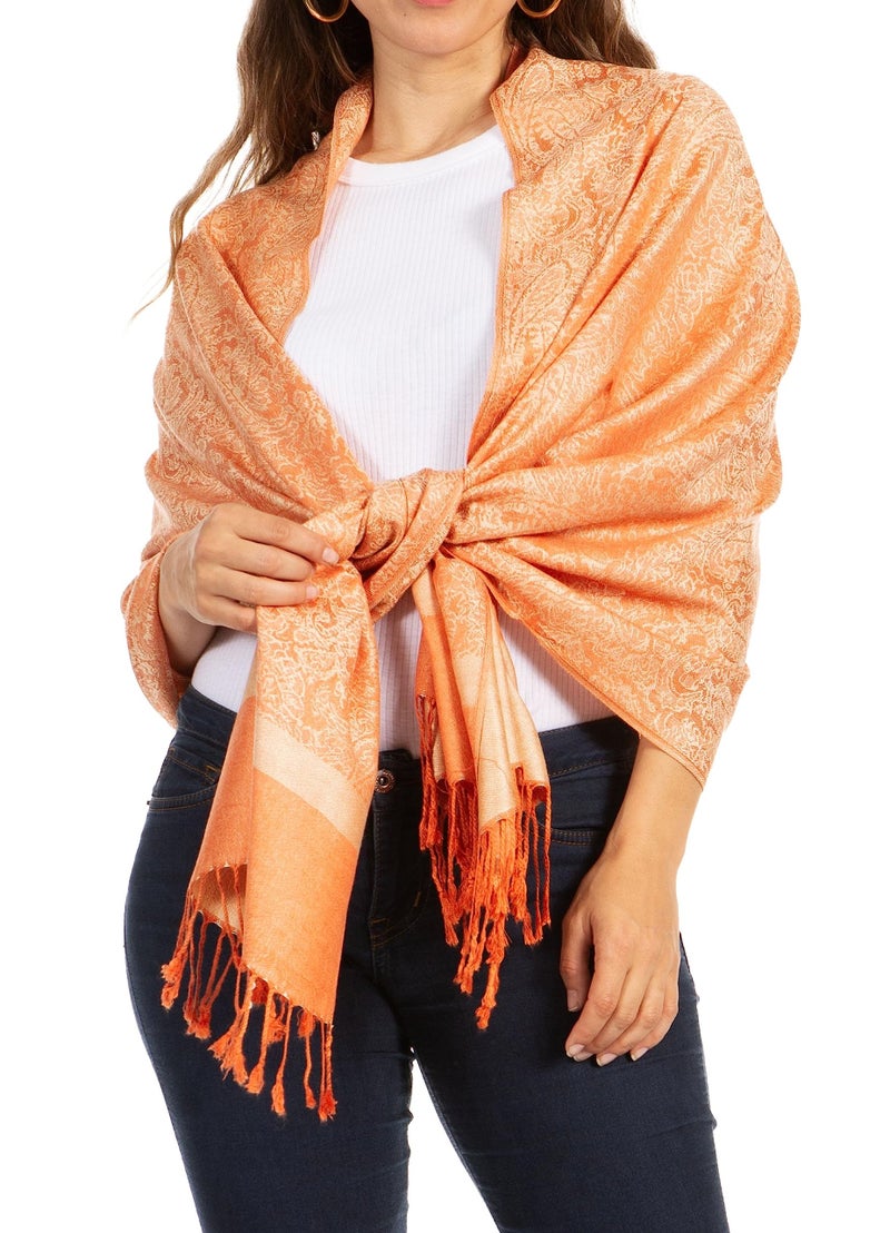 Sakkas Two Tone Vintage Jacquard Paisley Pashmina Shawl Wrap Scarf Stole - Champagne/Orange paisley - Image 1