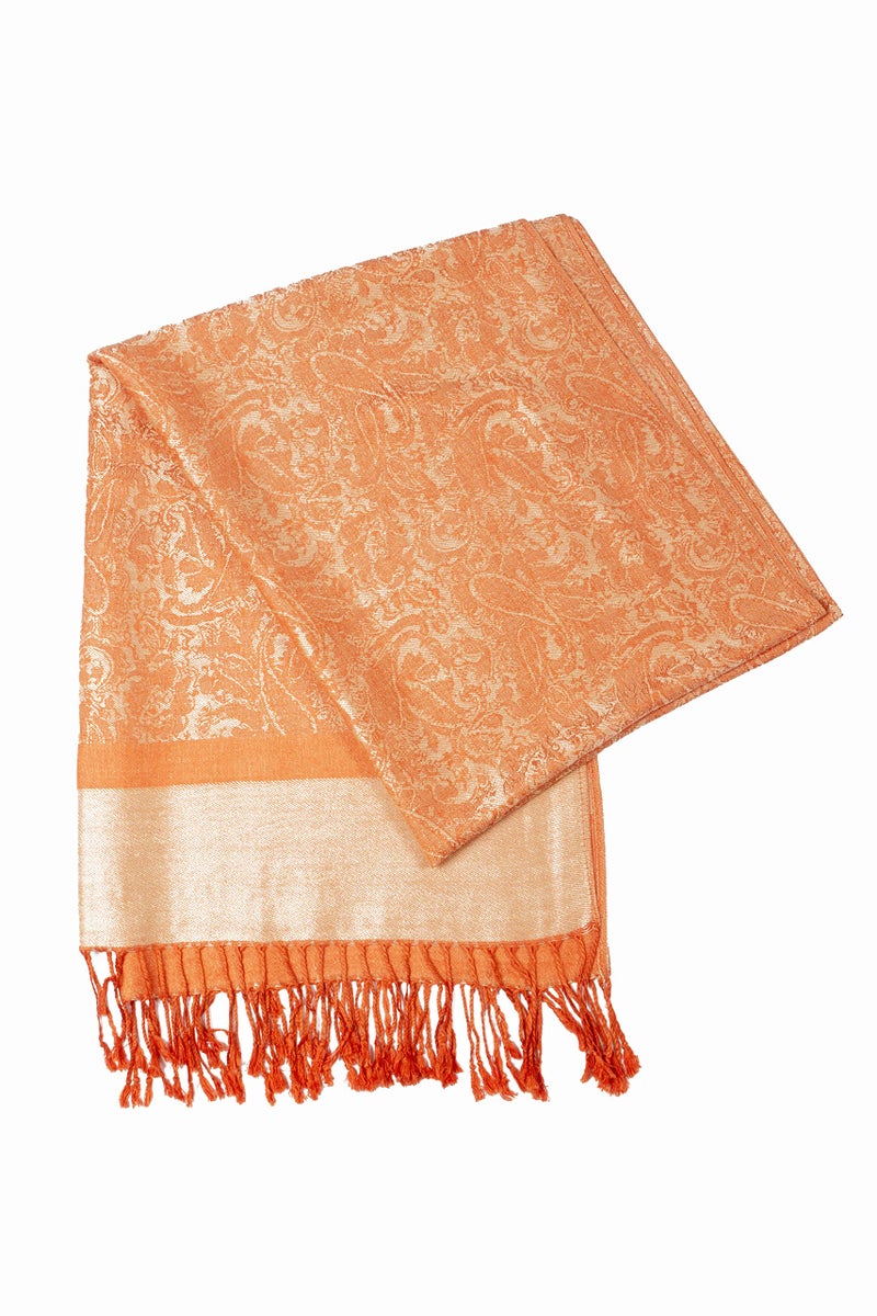 Sakkas Two Tone Vintage Jacquard Paisley Pashmina Shawl Wrap Scarf Stole - Champagne/Orange paisley - Image 4