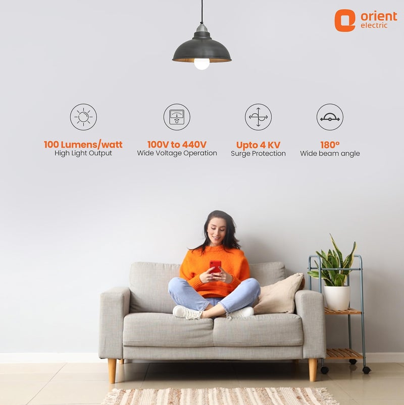 Orient Electric 12W High Glow LED bulb| 180-degree wide beam angle| Voltage surge protection up to 4 kV| 6500K, Cool White| B22d base| Made in India| Pack of 2 - Image 3