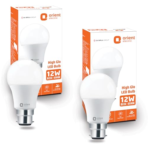 Orient Electric 12W High Glow LED bulb| 180-degree wide beam angle| Voltage surge protection up to 4 kV| 6500K, Cool White| B22d base| Made in India| Pack of 2 - Image 1
