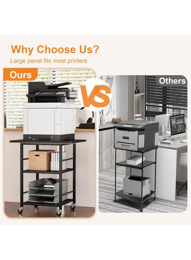 Snughome 3-Tier Printer Stand, 19.7" D×23.6" W×26.5" H Extra Large Printer Table with Storage Shelves, Rolling Cart with Lockable Wheels for Home Office, Black - Image 5