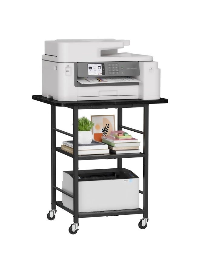 Snughome 3-Tier Printer Stand, 19.7" D×23.6" W×26.5" H Extra Large Printer Table with Storage Shelves, Rolling Cart with Lockable Wheels for Home Office, Black - Image 1