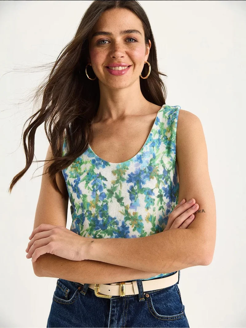 Bianco Lucci LUCCI Floral U Collar Sleeveless Top