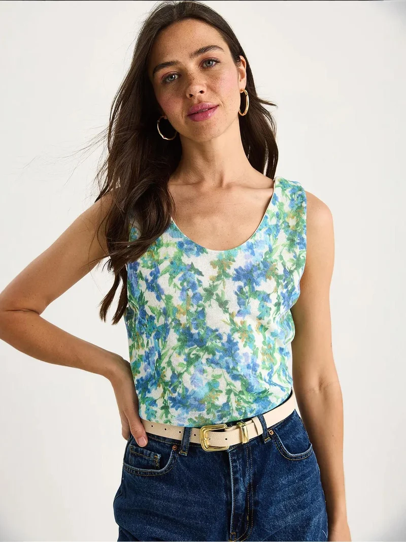 Bianco Lucci LUCCI Floral U Collar Sleeveless Top