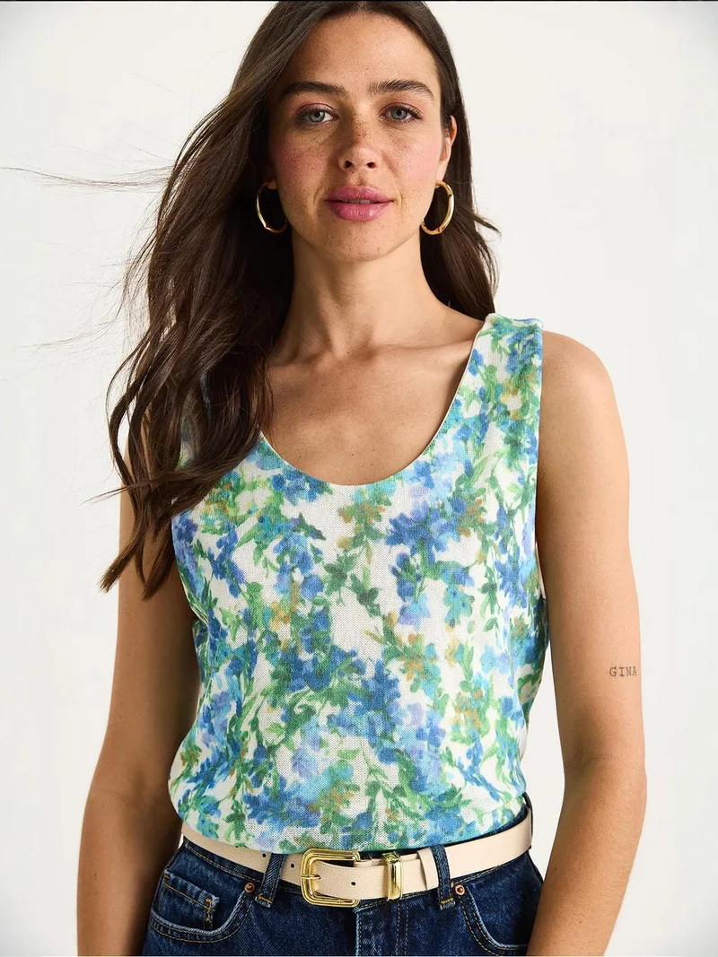 Bianco Lucci LUCCI Floral U Collar Sleeveless Top