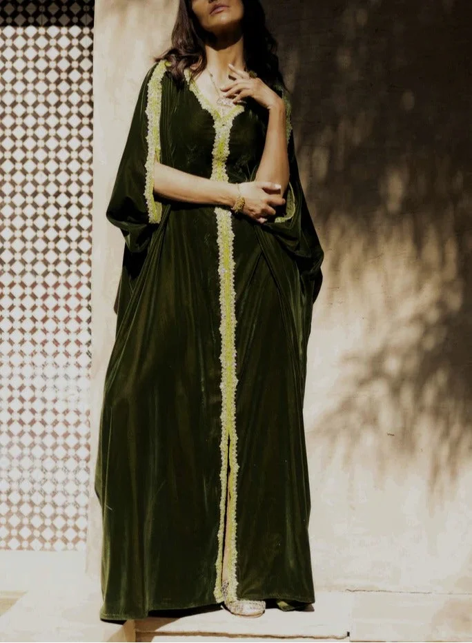 MAISON ARABELLE ATHINA EMBROIDERED VELVET KAFTAN