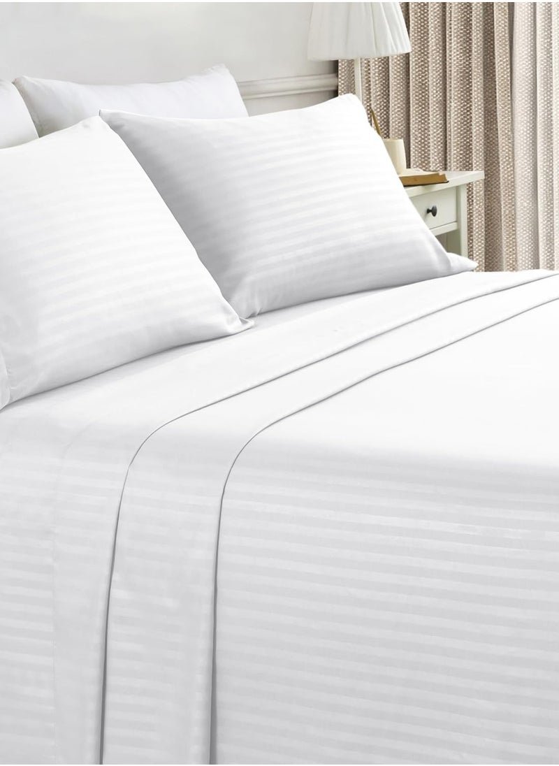 Saudi Deals - Cozy 3-piece White Striped Bed Sheet Set with 16" Deep Pocket, Super Soft, Easy Care, Wrinkle-Free, Fade Resistant, Breathable Cotton Set, Fitted Sheet and Pillowcases (Single) - Image 1