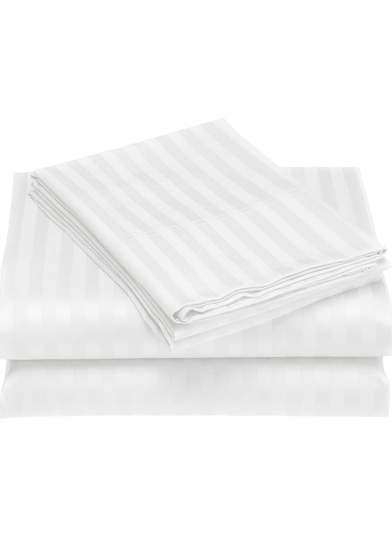 Saudi Deals - Cozy 3-piece White Striped Bed Sheet Set with 16" Deep Pocket, Super Soft, Easy Care, Wrinkle-Free, Fade Resistant, Breathable Cotton Set, Fitted Sheet and Pillowcases (Single) - Image 1