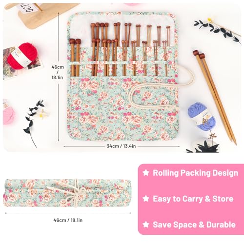 Aeelike 18 Pairs Bamboo Knitting Needles Set - 14 Inches Wooden Knitting Needles Single Point with Flower Roll Bag - Portable Knittings Needle Set for Beginners (2mm - 10mm) - Image 4