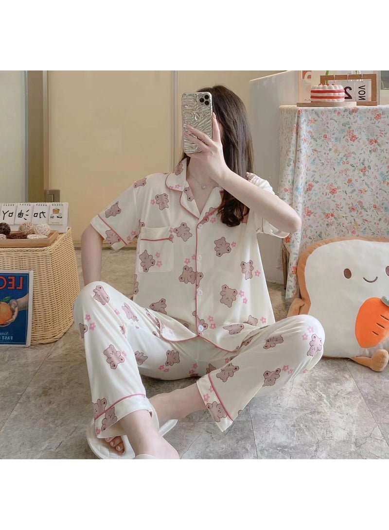 DubaiGallery Women's Collared Neck With Short Sleeve Pyjama Set