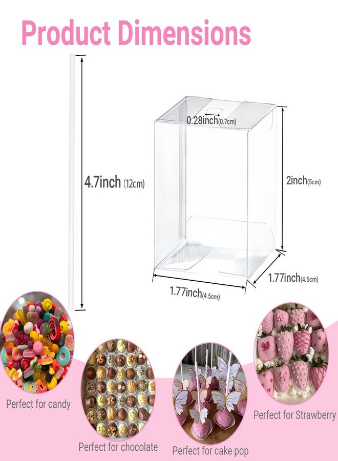 TEMLQPACK 100 Pack Clear Treat Boxes (1.75"x1.75"x2") with Lollipop Sticks - Bulk Cake Pop & Candy Packaging for Weddings, Birthdays & Party Favors - Image 3