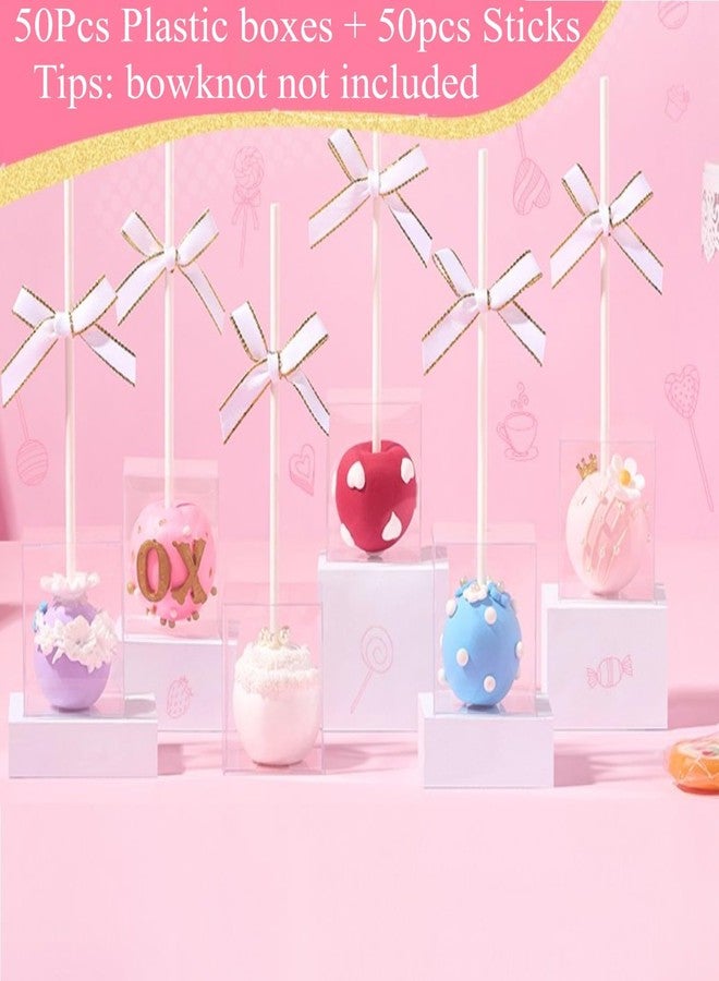 TEMLQPACK 100 Pack Clear Treat Boxes (1.75"x1.75"x2") with Lollipop Sticks - Bulk Cake Pop & Candy Packaging for Weddings, Birthdays & Party Favors - Image 2