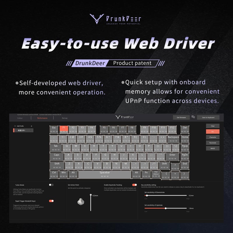 DrunkDeer A75 Pro Rapid Trigger Silent Magnetic Switch Mechanical GamingKeyboard ANSI Adjustable Actuation HE Hall Effect RGB PBT Keycap 75% TKL 82Keys Wired Cherry Profile USB with Knob - Image 2