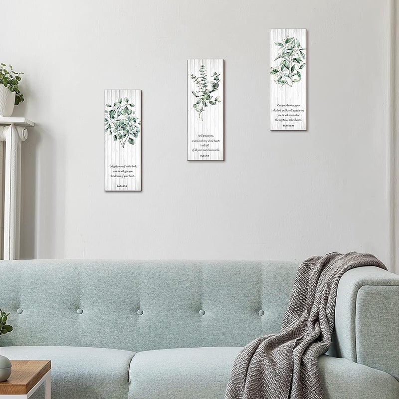 اي ار اس ديكور حائط من ARS، ثلاث قطع، فن جداري ريفي ملهم مستوحى من الكتاب المقدس، ديكورات دينية مسيحية، لوحات خشبية معلقة، هدية جمالية لتزيين جدران غرفة النوم والمنزل - Image 4