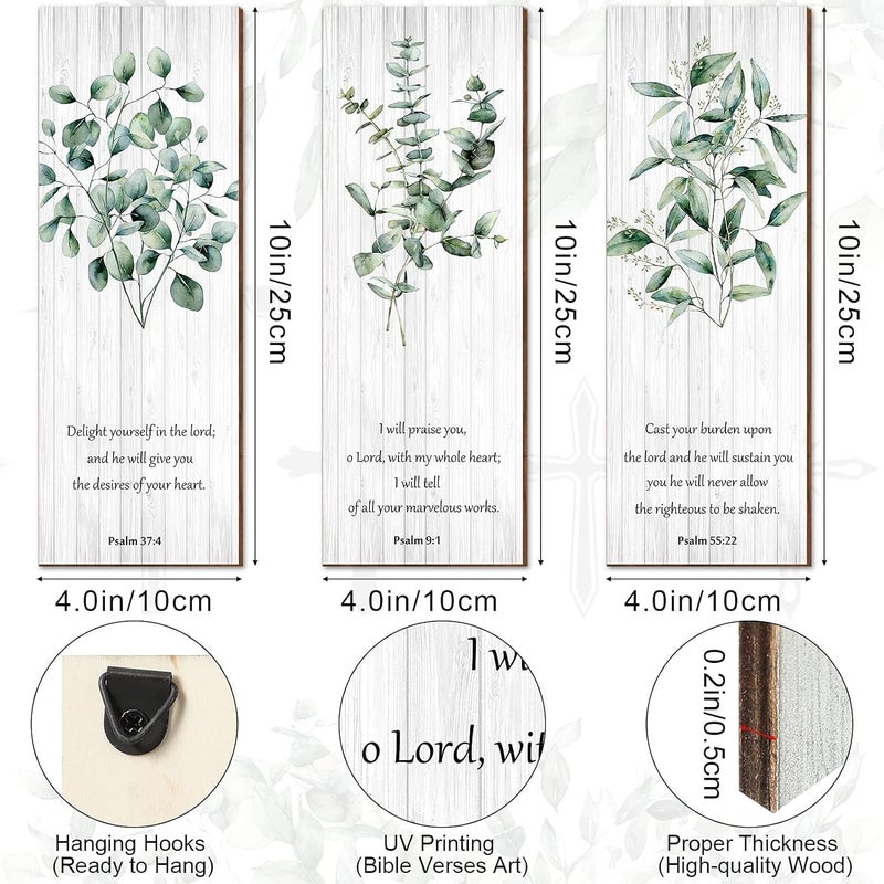 اي ار اس ديكور حائط من ARS، ثلاث قطع، فن جداري ريفي ملهم مستوحى من الكتاب المقدس، ديكورات دينية مسيحية، لوحات خشبية معلقة، هدية جمالية لتزيين جدران غرفة النوم والمنزل - Image 2