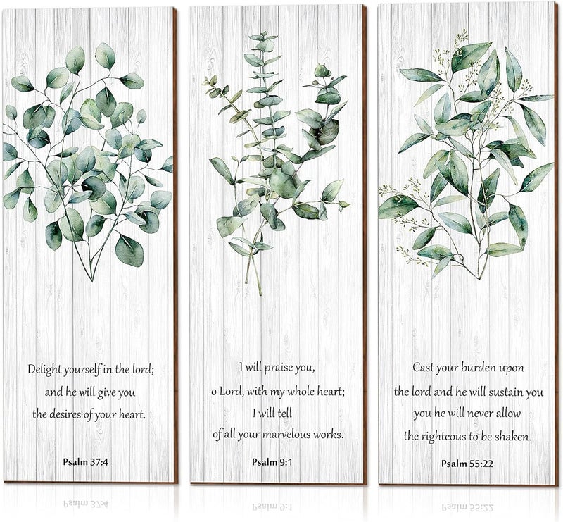 اي ار اس ديكور حائط من ARS، ثلاث قطع، فن جداري ريفي ملهم مستوحى من الكتاب المقدس، ديكورات دينية مسيحية، لوحات خشبية معلقة، هدية جمالية لتزيين جدران غرفة النوم والمنزل - Image 1