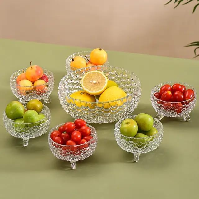 Brighterbee Crystal Glass Bowl Set of 7 pcs with 1 Large Bowl 6 Small Bowls for Serving SnacksPuddingDessertFruits and Kitchen Purpose Transparent Edition Fish Design - Image 3