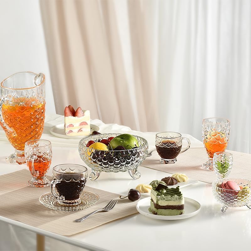 Brighterbee Crystal Glass Bowl Set of 7 pcs with 1 Large Bowl 6 Small Bowls for Serving SnacksPuddingDessertFruits and Kitchen Purpose Transparent Edition Fish Design - Image 4