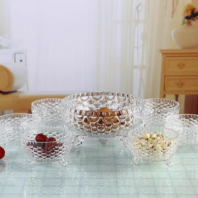 Brighterbee Crystal Glass Bowl Set of 7 pcs with 1 Large Bowl 6 Small Bowls for Serving SnacksPuddingDessertFruits and Kitchen Purpose Transparent Edition Fish Design - Image 5