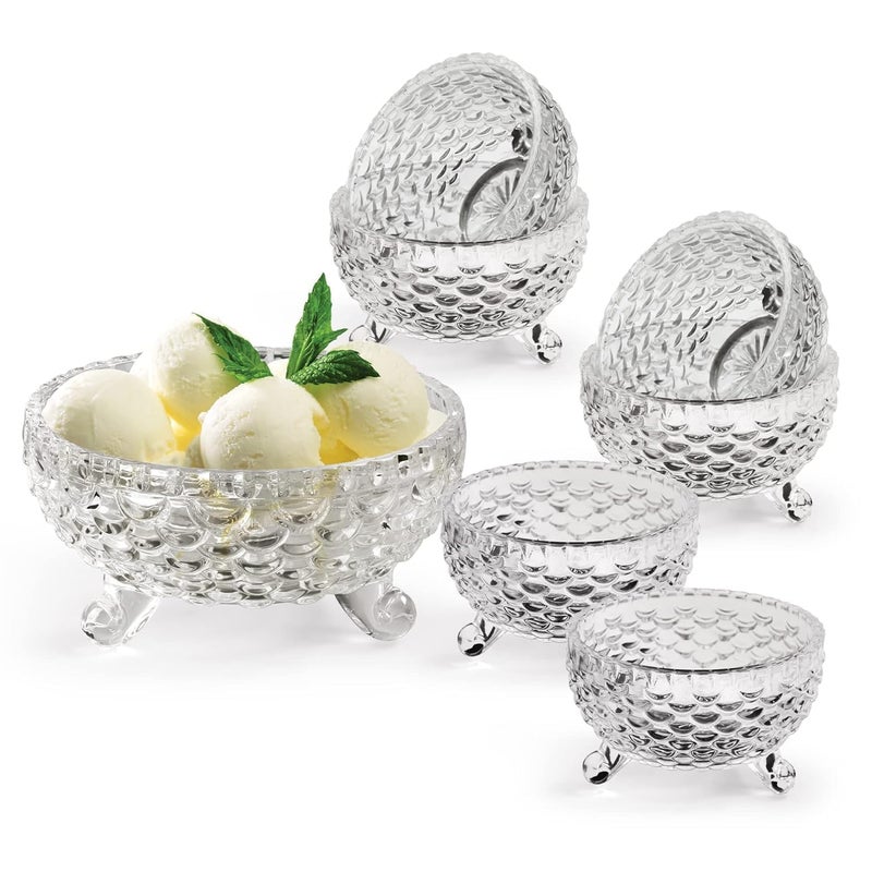 Brighterbee Crystal Glass Bowl Set of 7 pcs with 1 Large Bowl 6 Small Bowls for Serving SnacksPuddingDessertFruits and Kitchen Purpose Transparent Edition Fish Design - Image 2