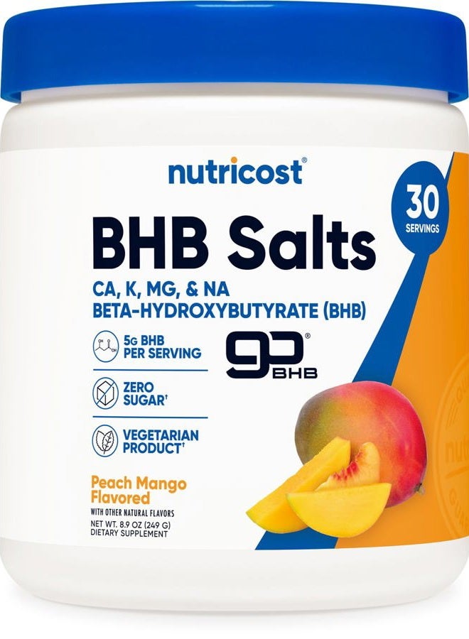 Nutricost خليط مشروبات ملح BHB (30 حصة، بنكهة خوخ مانجو) (5 جرام BHB لكل حصة) - 0 جرام سكر إجمالي، منتج نباتي - Image 1