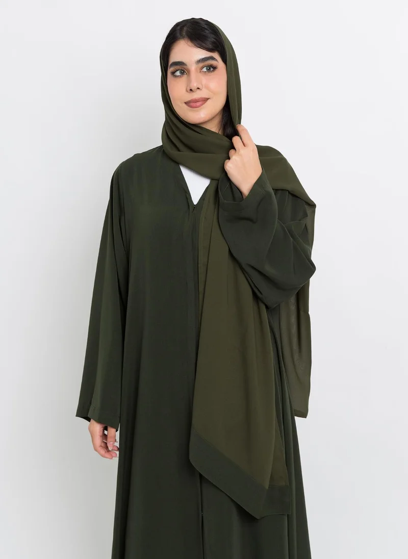 Kaafmeem Olive A-Cut Closed Abaya