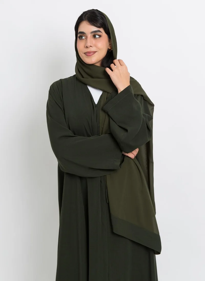Kaafmeem Olive A-Cut Closed Abaya