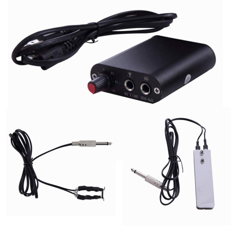 new star tattoo Mini Tattoo Power Supply Set,New Star Tattoo Mini Motor Black Tattoo Machine Power Supply with Tattoo Clip Cord and Stainless Steel Foot Pedal for Permanent Makeup Tattoo Supply Accessory - Image 1