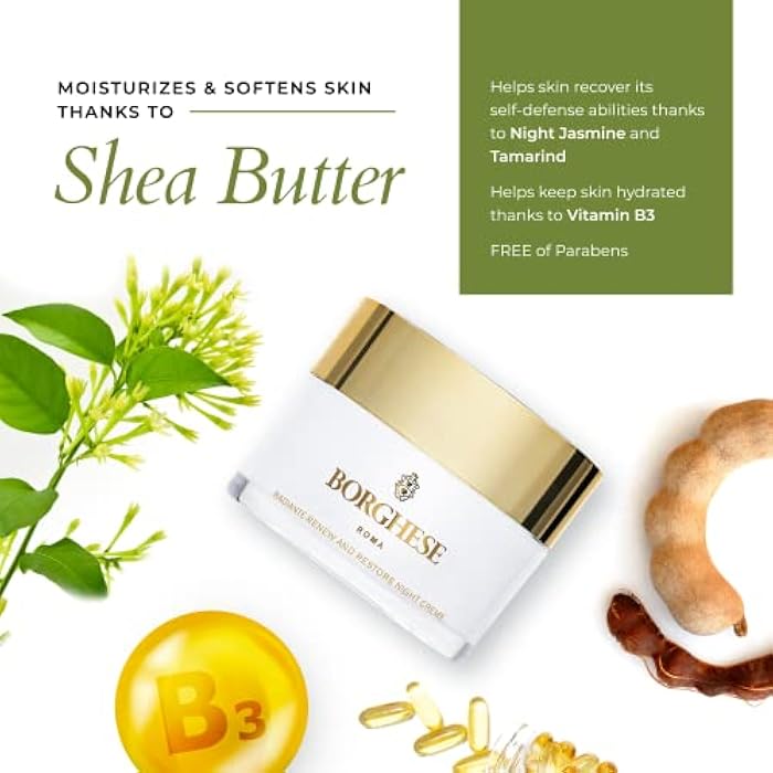 Borghese Radiante Renew & Restore Night Creme - Hydrating Barrier Night Cream with Castor Oil, Shea Butter, & Vitamin B3, for All Skin Types - Image 4
