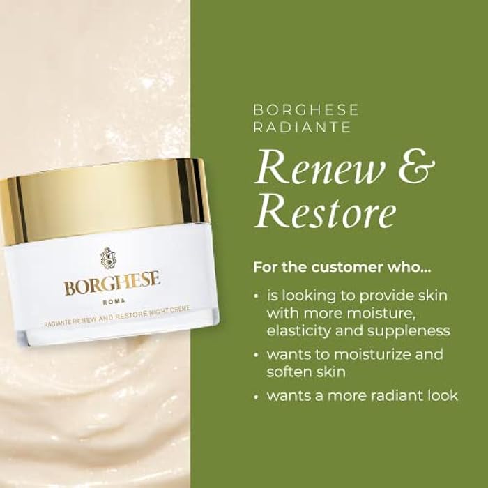 Borghese Radiante Renew & Restore Night Creme - Hydrating Barrier Night Cream with Castor Oil, Shea Butter, & Vitamin B3, for All Skin Types - Image 5