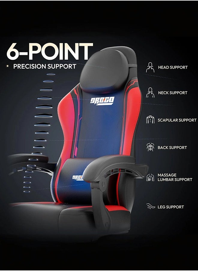 DROGO - Gaming Chair Drogo Ergonomic , Computer Chair with Linkage Armrest, Footrest & Adjustable Seat Video Game Chair with Leather, Head & Massager Lumbar Pillow Home & Office Chair with Recline Black Red - Image 1