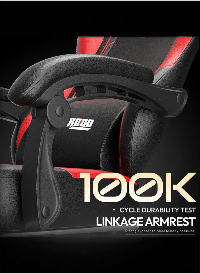 DROGO - Gaming Chair Drogo Ergonomic , Computer Chair with Linkage Armrest, Footrest & Adjustable Seat Video Game Chair with Leather, Head & Massager Lumbar Pillow Home & Office Chair with Recline Black Red - Image 1