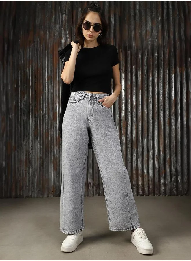 هاي ستار High Rise Mid Wash Straight Jeans