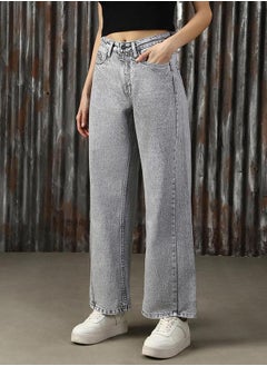 HIGH STAR High Rise Mid Wash Straight Jeans by Styli  - Image 2