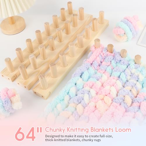 Ziimaikery 64 Inch Wooden Chunky Blanket Knitting Loom, Chunky Knitting Loom for Blanket Making Adjustable DIY Frame for Bulky Yarn Projects, Reusable Crafting Tool for Beginners (64inch) - Image 3