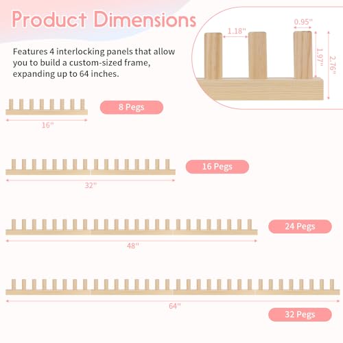 Ziimaikery 64 Inch Wooden Chunky Blanket Knitting Loom, Chunky Knitting Loom for Blanket Making Adjustable DIY Frame for Bulky Yarn Projects, Reusable Crafting Tool for Beginners (64inch) - Image 5