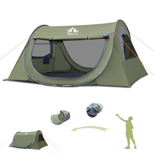 Night Cat Pop-up Camping Tent: 2 Person Tent Waterproof Instant Easy Setup Tunnel Tent - Image 1