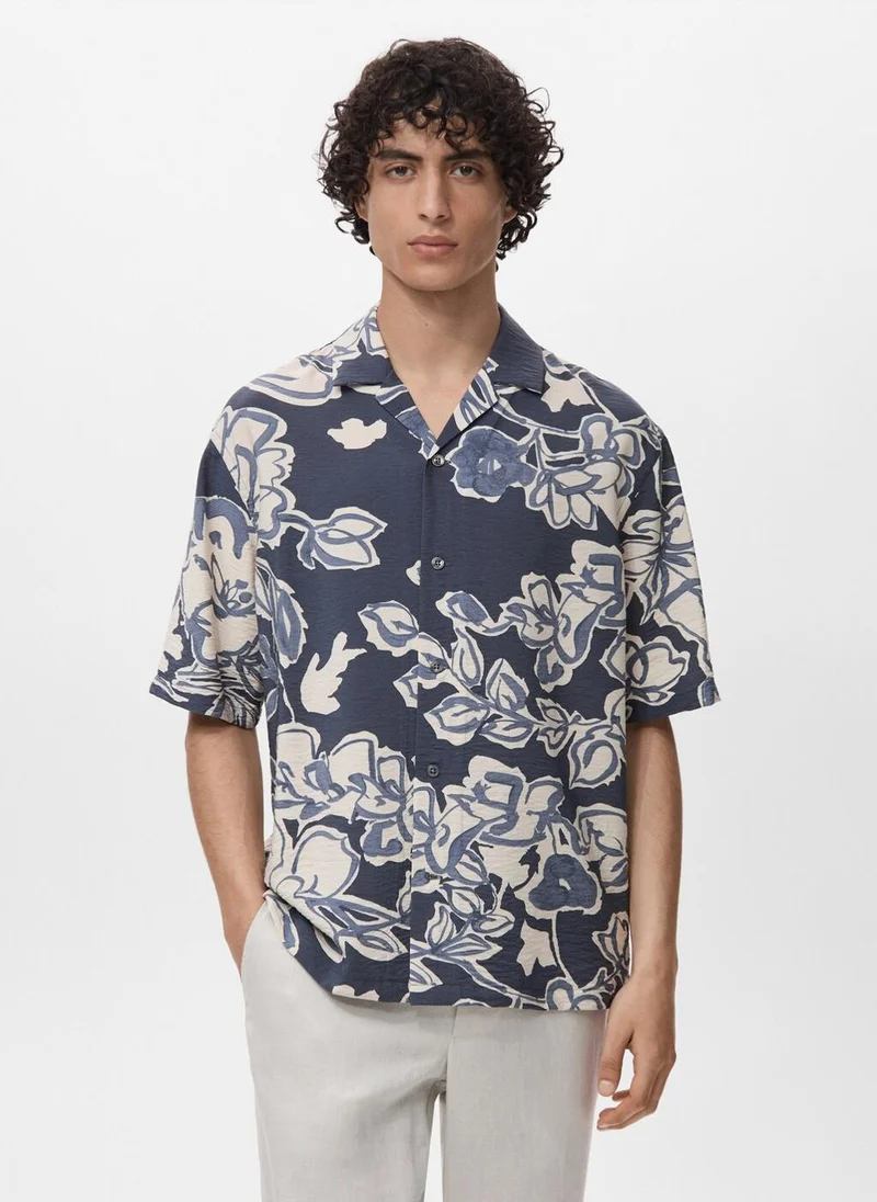 Mango Man Creased-effect floral shirt