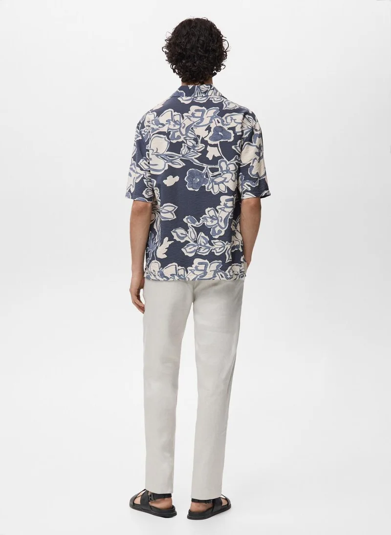Mango Man Creased-effect floral shirt