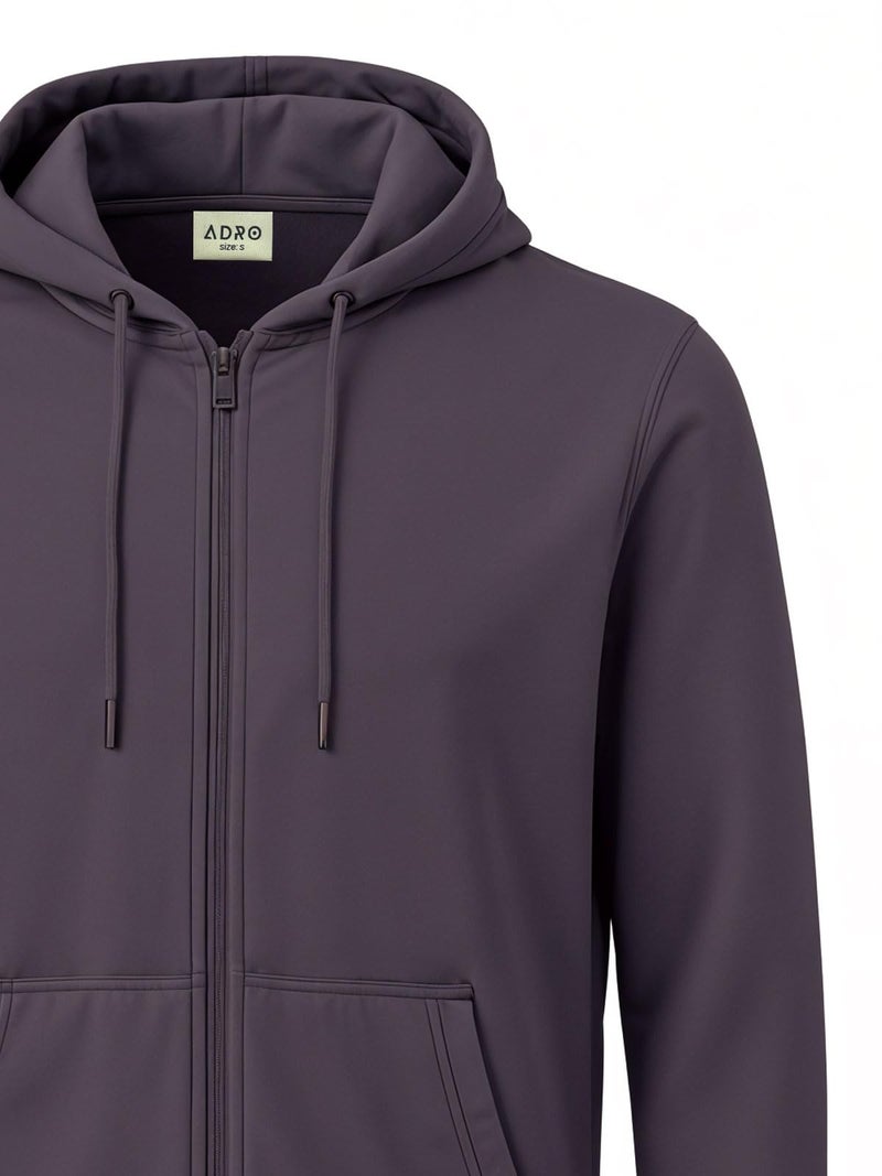 ADRO Mens Cotton Solid Zipper Hoodie Sweatshirts | ZH23-PLN-LI-M Lilac - Image 2