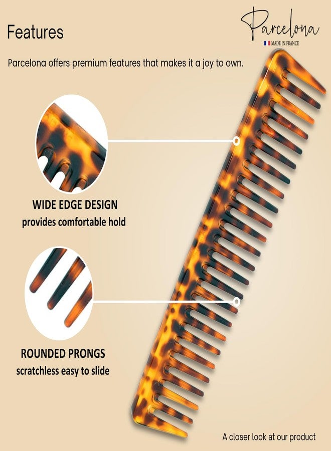 Parcelona French Rake Wide Tooth Comb Large Leopard Pattern Celluloid Detangler Combs - Image 2