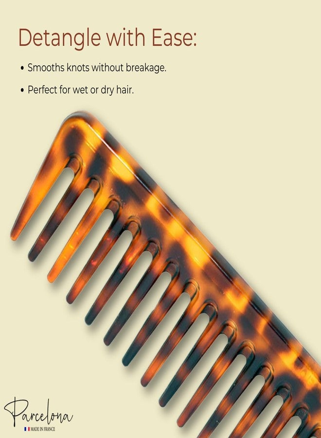 Parcelona French Rake Wide Tooth Comb Large Leopard Pattern Celluloid Detangler Combs - Image 5