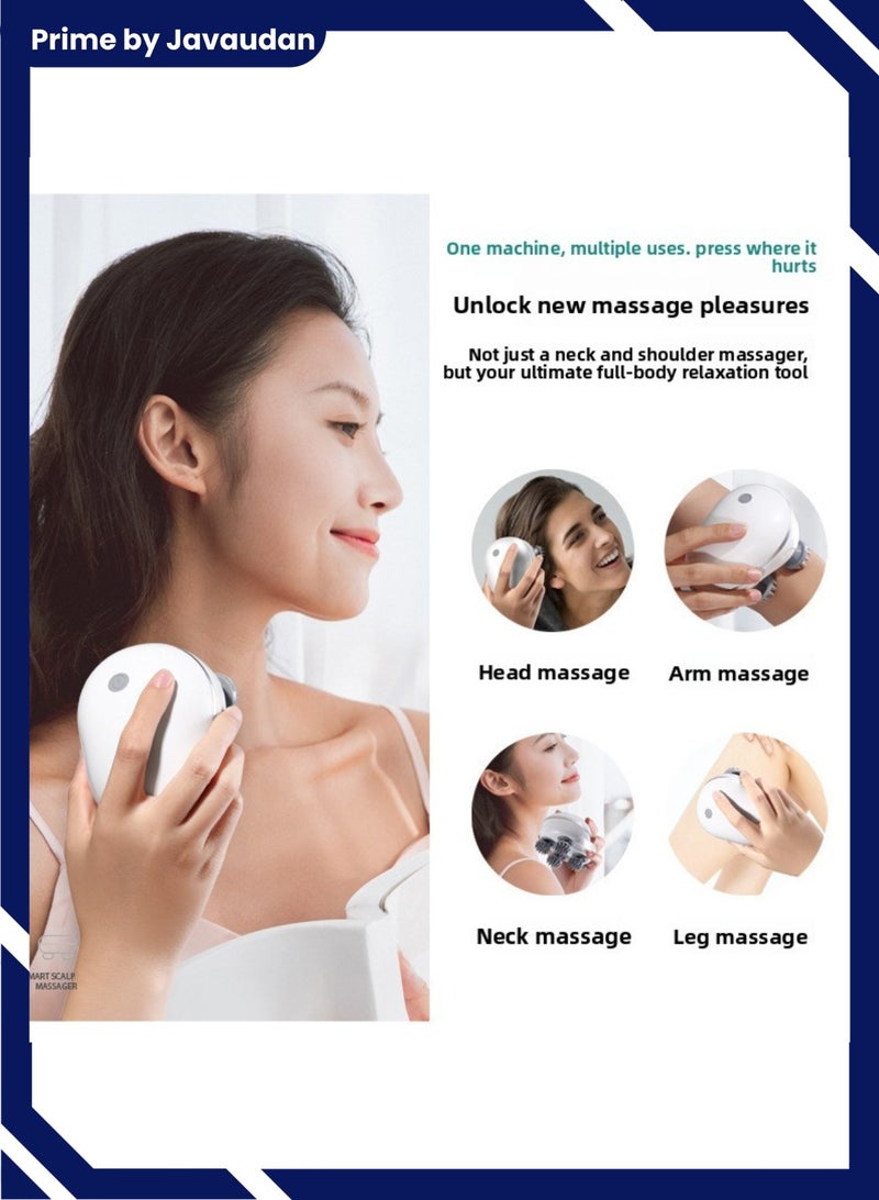 برايم بي جافاودان مدلك فروة الرأس الكهربائي ، مدلك رأس محمول مقاوم للماء لنمو الشعر ، مدلك محمول باليد مع 4 رؤوس للتدليك ، قابل للفك والغسل ، أداة هرش يدوية لتنظيف عميق لنمو الشعر ، أدوات الاسترخاء لتدليك فروة الرأس - Image 3