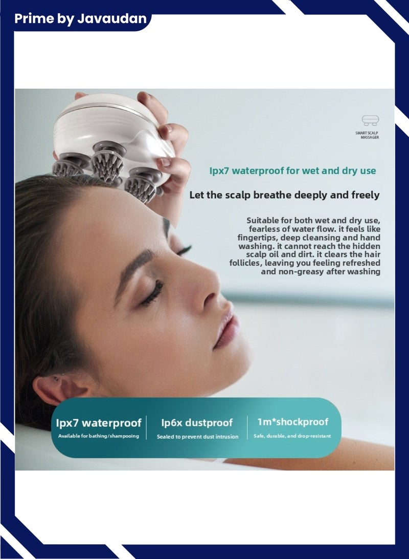 برايم بي جافاودان مدلك فروة الرأس الكهربائي ، مدلك رأس محمول مقاوم للماء لنمو الشعر ، مدلك محمول باليد مع 4 رؤوس للتدليك ، قابل للفك والغسل ، أداة هرش يدوية لتنظيف عميق لنمو الشعر ، أدوات الاسترخاء لتدليك فروة الرأس - Image 5
