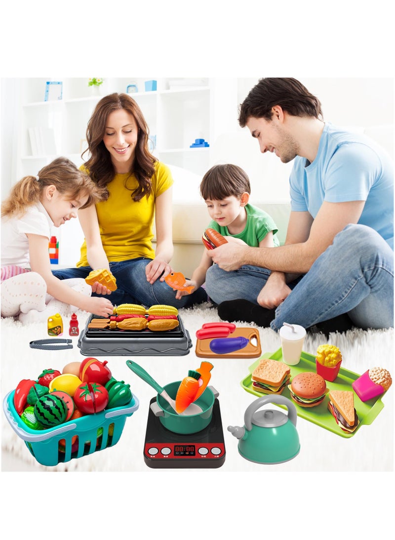 شو وو 108 قطعة من ملحقات ألعاب المطبخ للأطفال، مجموعة ألعاب طبخ وتخييم للشواء للأطفال الصغار، أدوات طهي، مجموعة طعام، خضروات لعبة، هدية تعليمية للبنات والأولاد - Image 3