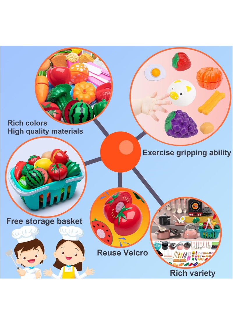شو وو 108 قطعة من ملحقات ألعاب المطبخ للأطفال، مجموعة ألعاب طبخ وتخييم للشواء للأطفال الصغار، أدوات طهي، مجموعة طعام، خضروات لعبة، هدية تعليمية للبنات والأولاد - Image 2