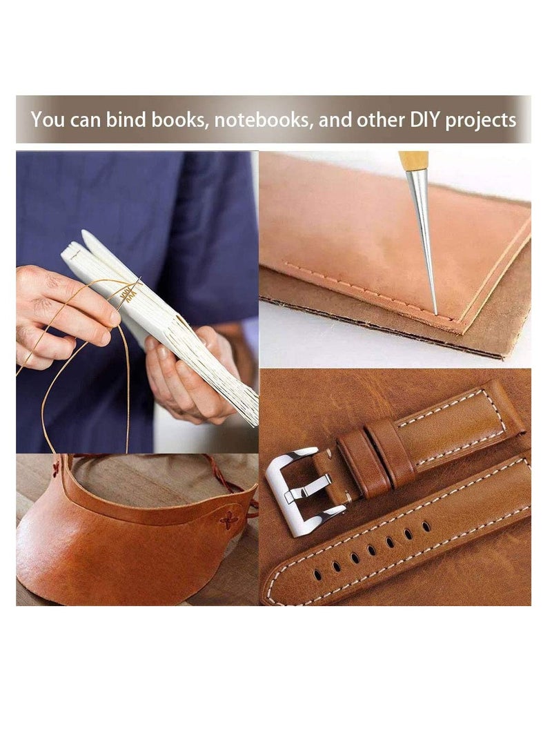 33Pcs Leather Waxed Thread 1mm, 264 Yards 150D Waxed Thread Cord for Leather, DIY Leather Craft Tools Kit with Hand Sewing Needles, Drilling Awl, Thimble, Soft Tape Measure - Image 4